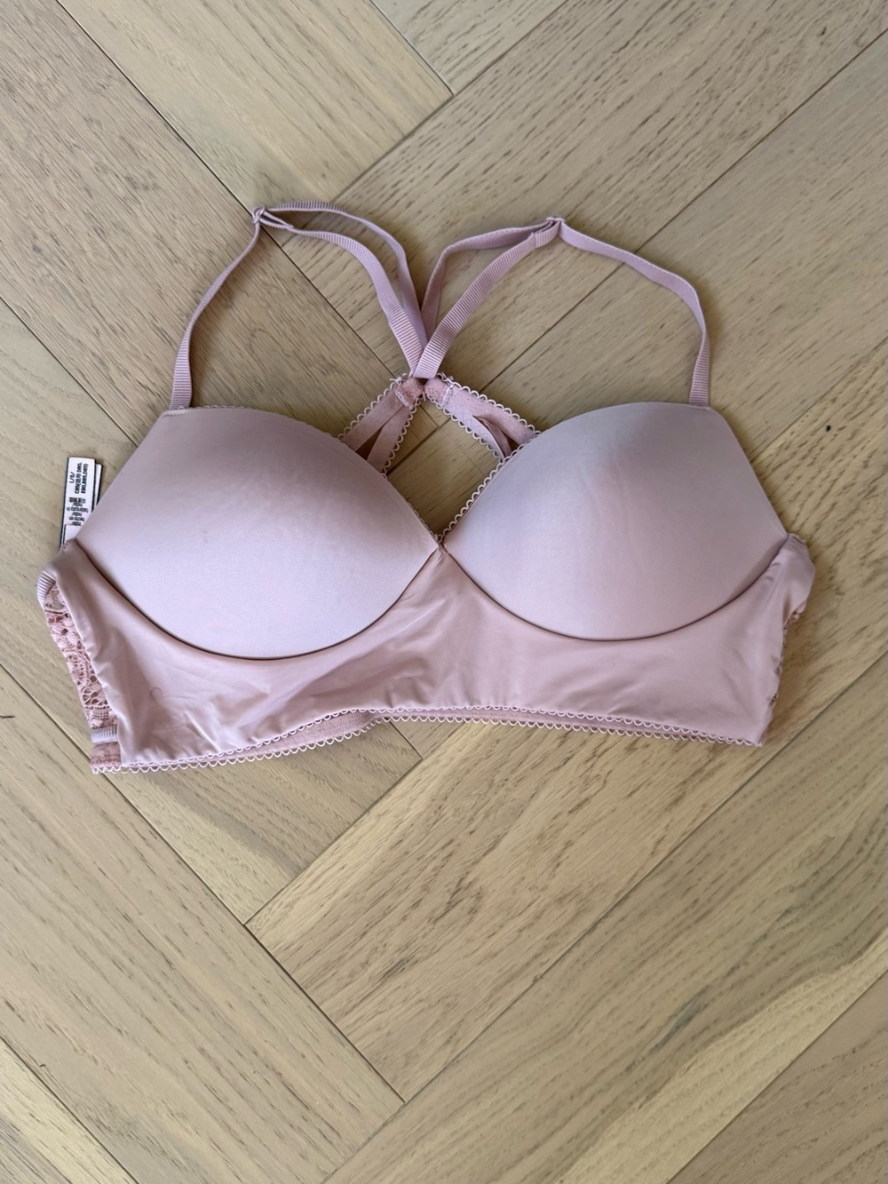 Light Flesh Pink tone Victoria Secret Padded Bralette with Crisscross Back